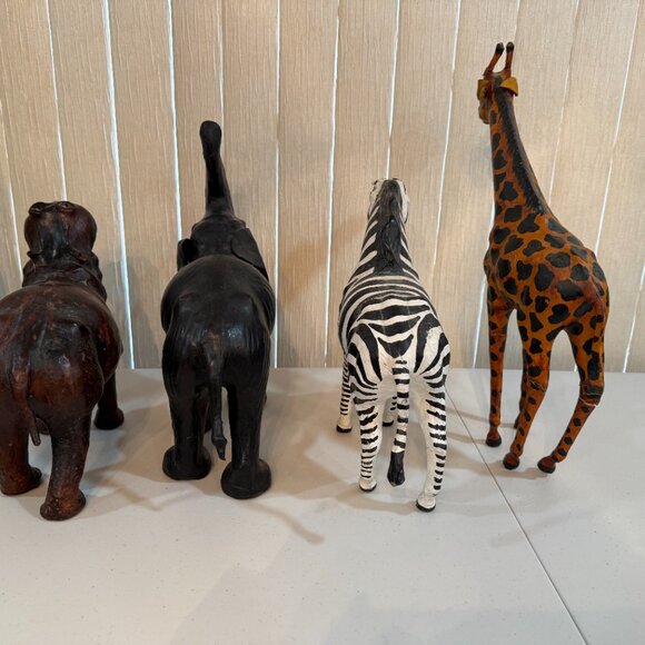 Vintage Leather  Elephant Giraffe Hippo and  Zebra Statues Figurines Lot Of 4 - Picture 4 of 16